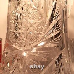 10.5 7 POUNDS! American brilliant cut crystal pitcher thistle art glass vase