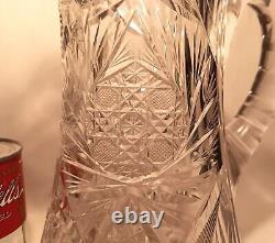 10.5 7 POUNDS! American brilliant cut crystal pitcher thistle art glass vase