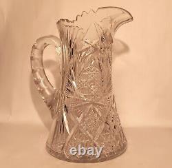 10.5 7 POUNDS! American brilliant cut crystal pitcher thistle art glass vase