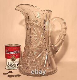 10.5 7 POUNDS! American brilliant cut crystal pitcher thistle art glass vase