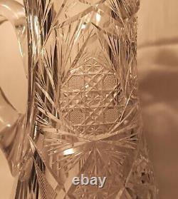 10.5 7 POUNDS! American brilliant cut crystal pitcher thistle art glass vase