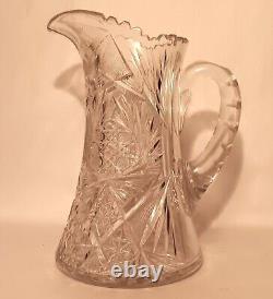 10.5 7 POUNDS! American brilliant cut crystal pitcher thistle art glass vase