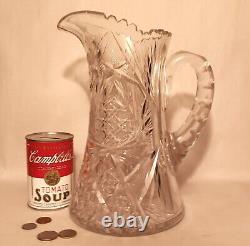 10.5 7 POUNDS! American brilliant cut crystal pitcher thistle art glass vase