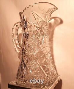 10.5 7 POUNDS! American brilliant cut crystal pitcher thistle art glass vase