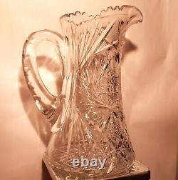 10.5 7 POUNDS! American brilliant cut crystal pitcher thistle art glass vase