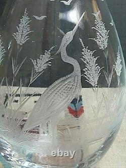 10' Moser Bohemian Clear Crystal Vase/Decanter Intaglio Engraved Cut Art Glass