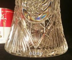 11.5 AMERICAN BRILLIANT vtg cut crystal table art glass pitcher antique vase
