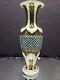 12 Art Glass Vase White Green Overlay Cut Antique Bohemian Gold Gilt Attr Moser