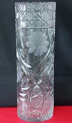 12 Cylinder VASE Hand Cut Lead Crystal DAISY Saw Tooth Rim