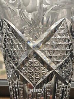 12 Intaglio Cut Glass European American Flared Floral Corset Crystal VASE
