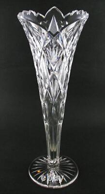 12 Tall TRUMPET Vase Antique BRILLIANT Cut Glass Crosshatch, Zipper & Fan