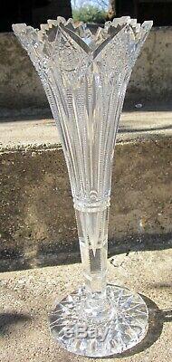 12 Tall Vase American Brilliant cut crystal Antique Hawkes Brunswick pattern