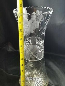 12 tall Antique Corset American Brilliant Flowers Cut Crystal Vase daisies