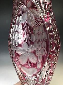 15 Ajka Marsala Ruby Read Cased Cut To Clear Crystal Centerpiece Vase
