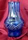 1920s Antique Art Deco Blue Cut Crystal Glass Vase