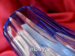 1920s ANTIQUE ART DECO BLUE CUT CRYSTAL GLASS VASE