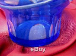 1920s ANTIQUE ART DECO BLUE CUT CRYSTAL GLASS VASE