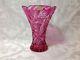 1940-50 Beautiful Cranberry Cut To Clear Tall Lead Crystal Vase Excellent Cond
