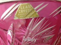 1940-50 Beautiful Cranberry Cut to Clear Tall Lead Crystal Vase Excellent Cond