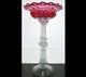 19c Antique Imperial Russian Cut Glass Cranberry Fruit Vase Candy Bowl On Stem
