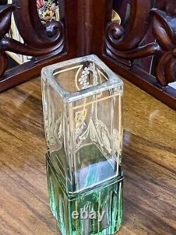 19c. Bohemian Moser Czech Cut Crystal Green Glass Vase Biedermeier Gold Wreath