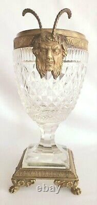 19th Cent Austrian Ormolu Gilded Bronze & Cut Crystal Vase Featuring Bacchus