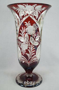 19th Century Bohemian R Wurtig Ruby Hand Painted Watteau Scene Cut Crystal Vase