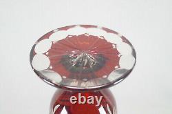 19th Century Bohemian R Wurtig Ruby Hand Painted Watteau Scene Cut Crystal Vase