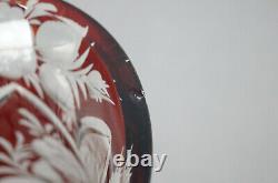 19th Century Bohemian R Wurtig Ruby Hand Painted Watteau Scene Cut Crystal Vase