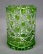 19th Century Continental Green Cut To Clear Cane Pattern Crystal Spill Vase