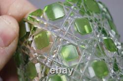 19th Century Continental Green Cut to Clear Cane Pattern Crystal Spill Vase
