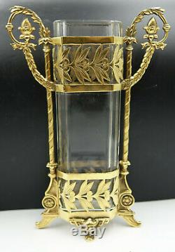 19th Century French Baccarat Cut Crystal Ormolu Bronze Empire Flower Vase Pair