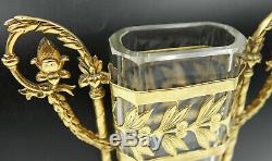19th Century French Baccarat Cut Crystal Ormolu Bronze Empire Flower Vase Pair