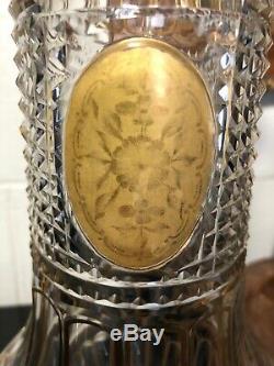 19th Century French Empire Cut Crystal Gilt with Gold Medallions 14 5/8 Vase