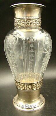 19th Century French Louis XVI Vase Baccarat Cut Crystal & Sterling Silver Mounts