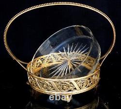 19th French Basket Hand Cut Crystal And Bronze Gilded