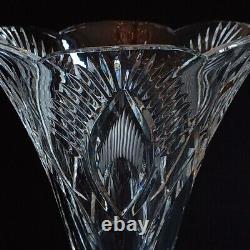 1 (One) WATERFORD PEACOCK CUT Rare Crystal 10 Footed Vase-Signed DISCONTINUED