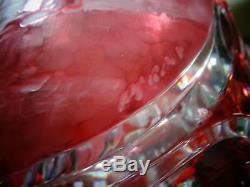21 Bohemian Crystal Ruby Red Overlay Cut to Clear Intaglio GOLFER Trophy VASE