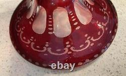 2 Antique Bohemian Czech Ruby Red Crystal Glass Art Vases Etched Deer 13h