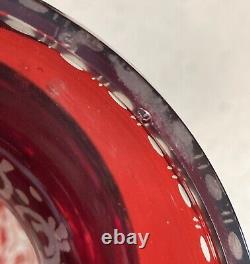 2 Antique Bohemian Czech Ruby Red Crystal Glass Art Vases Etched Deer 13h