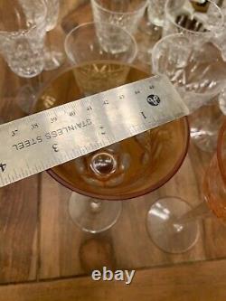 2 Antique Czech Crystal 1930's Amber Apricot Gold Wine Hocks Cut To Clear 7.5