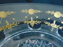 2 Vintage Stuart English Crystal Gilded Cut Glass Vases with Flower Frogs 7 3/4