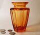 4.5 Signed Moser Amber Eternity Vase Faceted Cut Crystal Bohemia Czech Glass