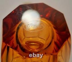4.5 SIGNED moser amber eternity vase faceted cut crystal bohemia czech glass