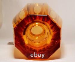 4.5 SIGNED moser amber eternity vase faceted cut crystal bohemia czech glass