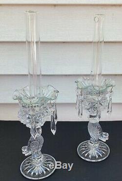 4 Pcs HOFBAUER Diamond Cut Crystal Byrdes/Birds Candlestick Holders Prisms Vase