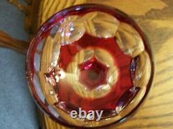 4 Rare Val St Lambert Cranberry Wine Hock Glasses Goblets 7 1/8 Cut to Clear