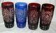 4 Blue & Red Germany Vintage Beaker Pint Beer Glass Cut To Clear Lead Crystal 7