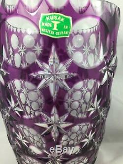 8 KUSAK Label West Germany Amethyst Purple Cut to Clear Crystal Vase
