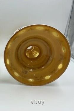 999035 Cased Glass White Over Amber Lustre Vase With Oval Cuts & Painted Flowers